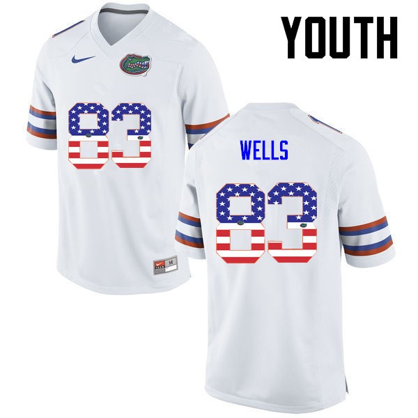 Florida Gators Youth #83 Rick Wells College Football USA Flag Fashion White